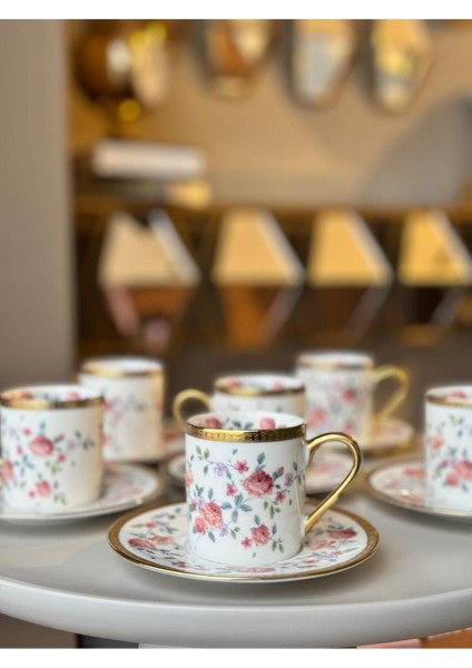 Luxury Royking Felicity 6 Lı Kahve Fincan Takımı CYD002 Pembe Çiçek 1 Adet