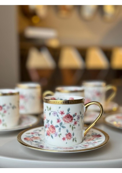 Luxury Royking Felicity 6 Lı Kahve Fincan Takımı CYD002 Pembe Çiçek 1 Adet