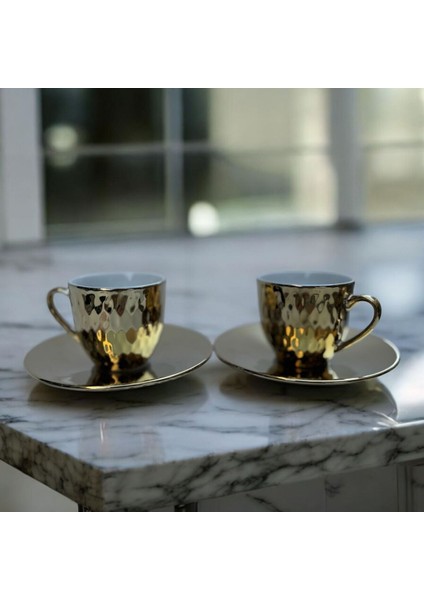 Luxury Bernardo Porselen 2 Li Kahve Fincan Takımı Gold 1 Adet