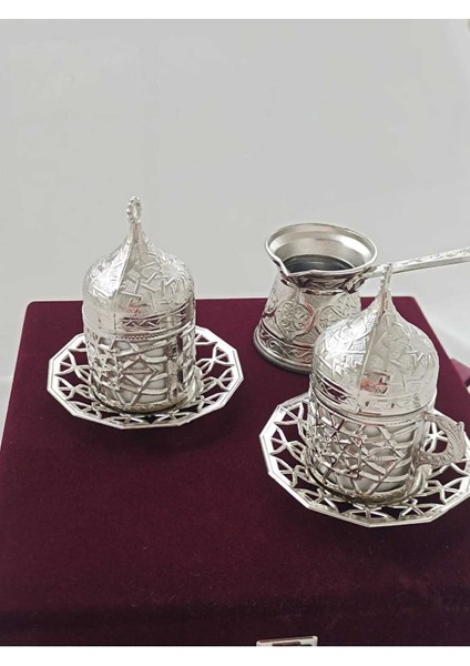 Luxury Kadife Kutulu 2 Kişilik Otantik Bakır Kahve Fincan Seti 1 Adet