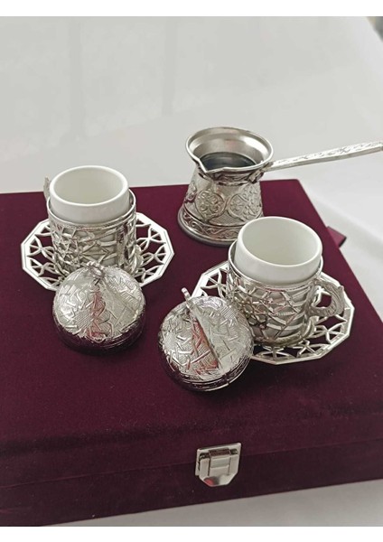 Luxury Kadife Kutulu 2 Kişilik Otantik Bakır Kahve Fincan Seti 1 Adet