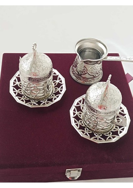 Luxury Kadife Kutulu 2 Kişilik Otantik Bakır Kahve Fincan Seti 1 Adet