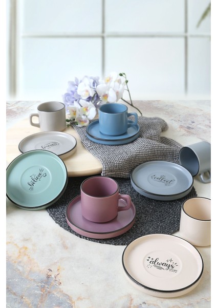 Luxury Rainbow Motto Stackable Çay Takımı 12 Parça 6 Kişilik 1 Adet