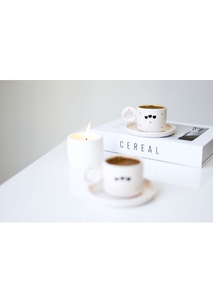 Luxury 120 ml Siyah Kalp ve Benek Desenli Kahve Fincanı Takımı 1 Adet