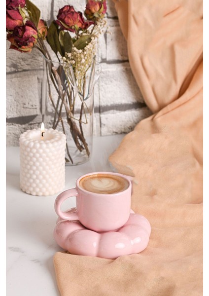 Luxury Mithra Life 95 ml Papatya Şekilli Seramik Pembe Türk Kahvesi Fincan Takımı MIT1158 1 Adet