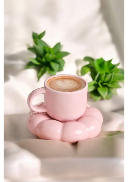 Luxury Mithra Life 95 ml Papatya Şekilli Seramik Pembe Türk Kahvesi Fincan Takımı MIT1158 1 Adet