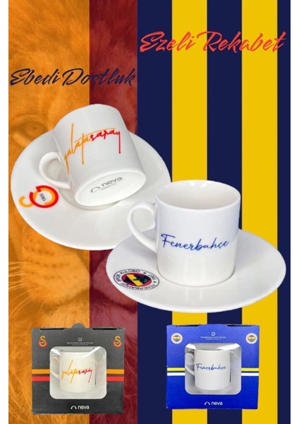 Luxury Gs-Fb Lisanslı Set Özel Kutusunda Kahve Fincan Seti 2 Farklı Takım Babalara Hediye Ezeli Rekabet 1 Adet