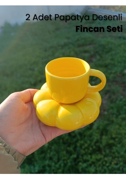 Luxury Papatya Tasarımlı Kahve Fincanı 95 ml - Modern ve Şık Sunum | 2 Adet 1 Adet
