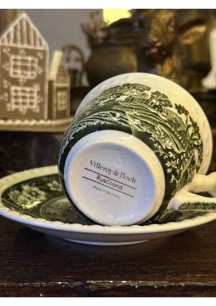 Luxury Villeroy Boch Rusticana Damgalı Koyu Yeşil Haki Porselen Antika Çay / Duble Kahve / Nescafe Fincan 1 Adet modelleri