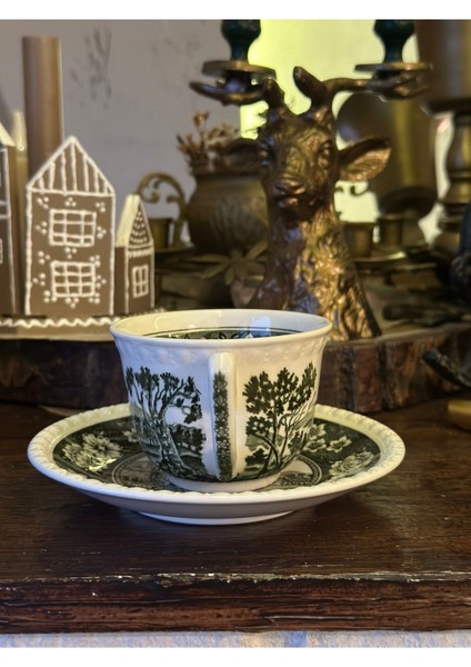 Luxury Villeroy Boch Rusticana Damgalı Koyu Yeşil Haki Porselen Antika Çay / Duble Kahve / Nescafe Fincan 1 Adet fırsatları
