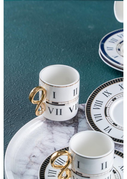 Timeless Siyah Lacivert Porselen Desenli 12 Parça 6 Kişilik Kahve Çay Servis Seti 90 ml