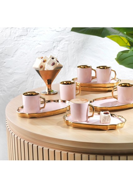 Luxury Goldie 6 Kişilik Kahve Fincan Seti 12 PARÇA-PEMBE02 1 Adet