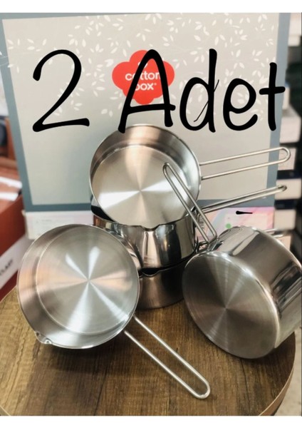 Luxury 2 Adet Paslanmaz Çelik Sütlük ve Sosluk 14-14 cm Sos Tenceresi, Süt Kaynatma Cezvesi 1 Adet