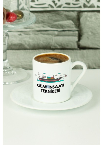 Luxury Gemi Inşaatı Teknikeri Türk Kahvesi Fincanı Beyaz 1 Adet