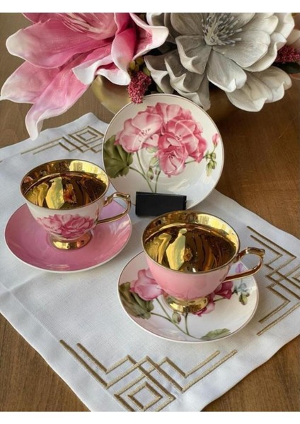 Luxury Smyrna Pembe Gold Çiçekli 6 Kişilik Porselen Kahve Fincan Takımı HARLEM-725 1 Adet fiyatları