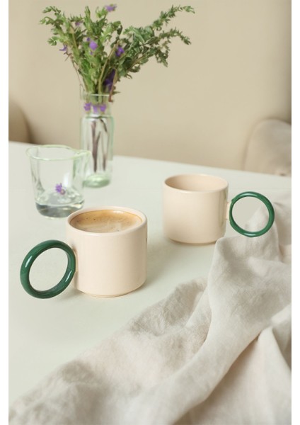 Luxury Stackable Yeşil Halka Kulplu Fincan 8 cm 2 Adet 1 Adet