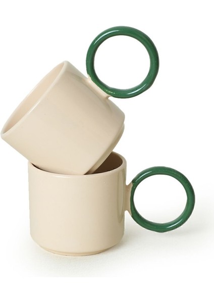 Luxury Stackable Yeşil Halka Kulplu Fincan 8 cm 2 Adet 1 Adet