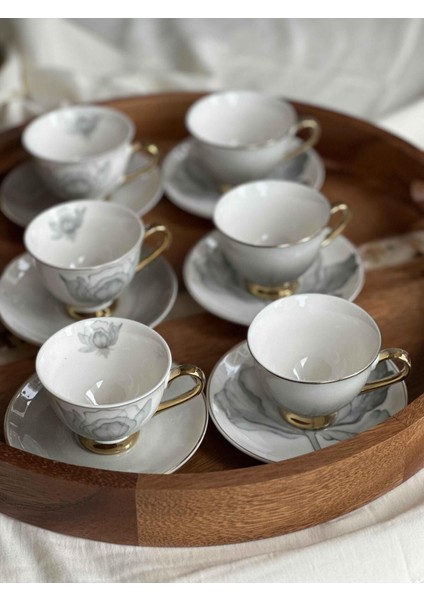 Luxury Türk Kahve Fincanı Grigio 6 Kişilik 12 Parça 1 Adet