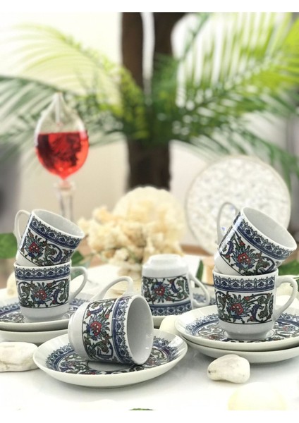 Luxury 6 Kişilik 12 Parça Porselen Türk Kahvesi Fincan Takımı 1 Adet modelleri
