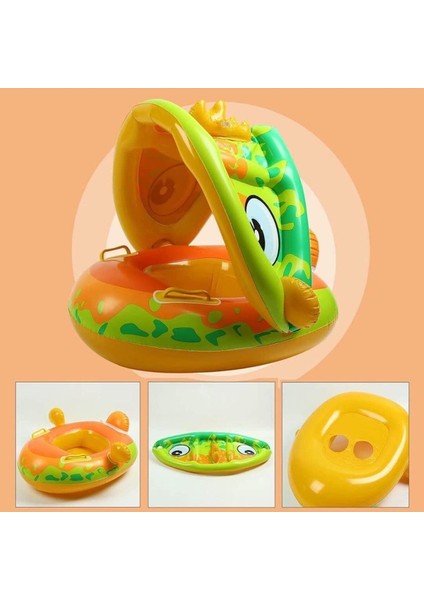Luxury Dinozor Şekilli Baby Float Bebek Yüzme Simidi Güneşlikli Kapanır Açılır Dino Yeşil 1 Adet modelleri