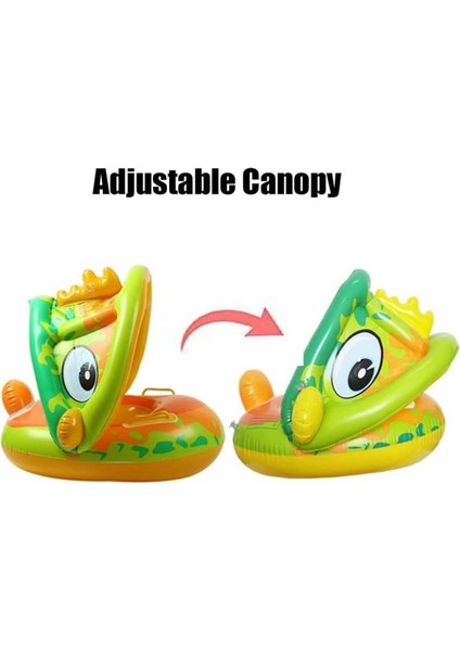 Luxury Dinozor Şekilli Baby Float Bebek Yüzme Simidi Güneşlikli Kapanır Açılır Dino Yeşil 1 Adet indirimleri