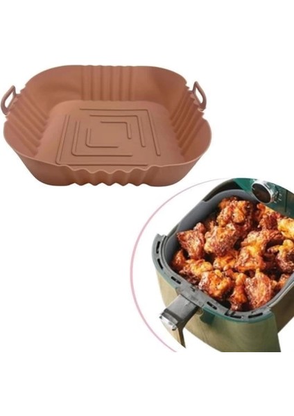 Renkli Isıya Dayanıklı Yıkanılabilir Silikon Fırın Airfryer Kare Model Pişirme Matı 20 cm