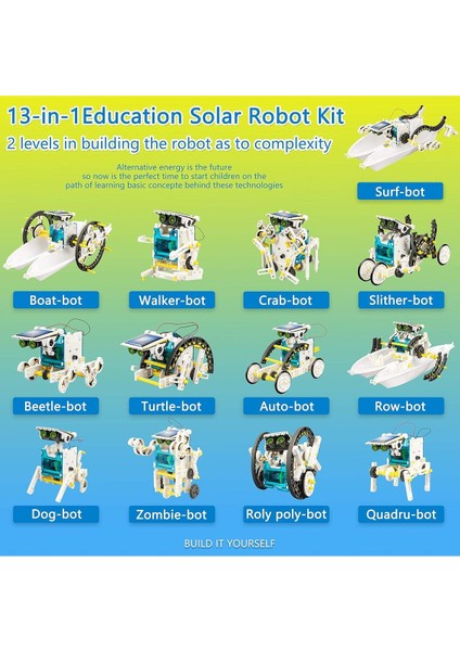 Luxury Solar Robot 13-In-1 Eğitici Bilim Kiti Güneş Enerjisiyle Çalışan Kendin Yap Robot Bilim Kiti 1 Adet