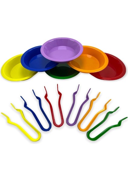 Luxury Aktarma Seti - Kase ve Cımbızlar Set Montessori (6 Adet Kase 6 Adet Cımbız 12 Adet) 1 Adet