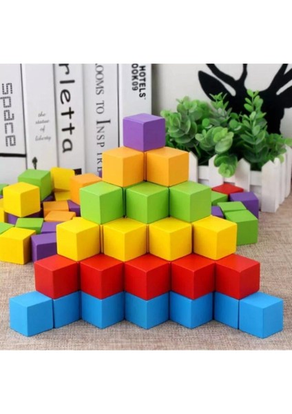 Luxury Ahşap Küp Bloklar Eğitici Geliştirici 60 Adet Renkli Yapı Blokları Ahşap Oyuncak 2X2CM 1 Adet