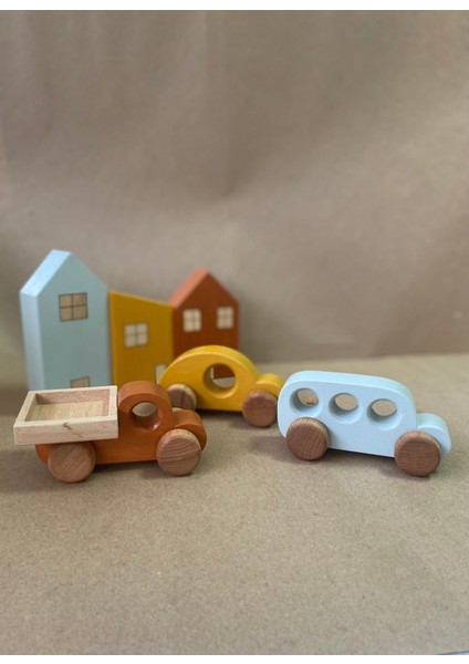 Luxury Montessori Ahşap Ev ve Araba Seti - 6'lı Eğitici Oyuncak Set 1 Adet