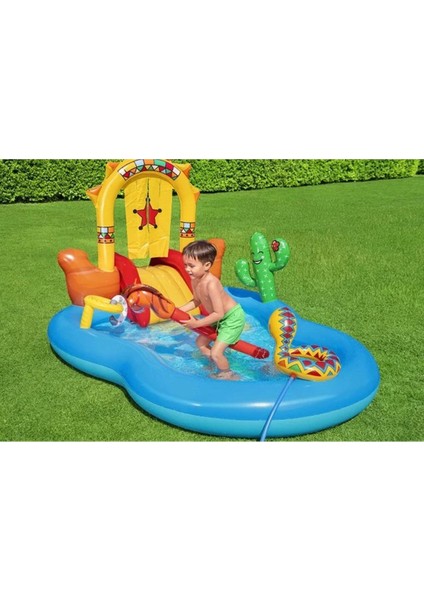 Luxury Unisex Mega Boy Kaydıraklı Fıskiyeli Vahşi Batı Su Oyun Parkı Şişme Bebek Çocuk Havuzu 264X188X140 1 Adet