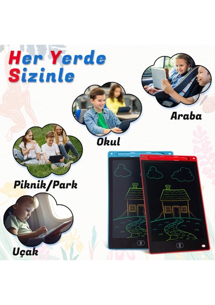 Luxury Çocuk Yazı Tahtası Renkli E-Yazı Tahtası Digital Yazı Tahtası Çizim Tableti 10.5 Inç Ekranlı Kırmızı 1 Adet