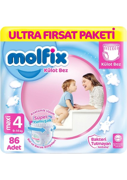 Luxury Molfix Külot Bez Ultra Fırsat Paketi 4 Beden 9-14 kg 86 Adet 1 Adet