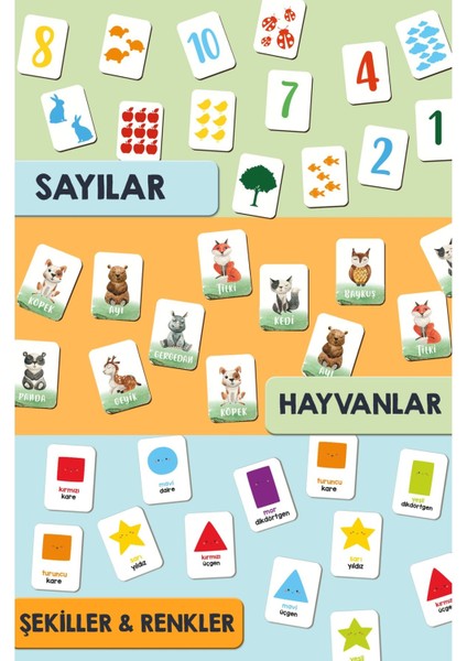 Luxury Ahşap Hafıza Oyunu 3lü Set Zeka Kartları Eşleştirme Oyunu Hayvanlar Sayılar Şekiller Renkler Oyun 1 Adet