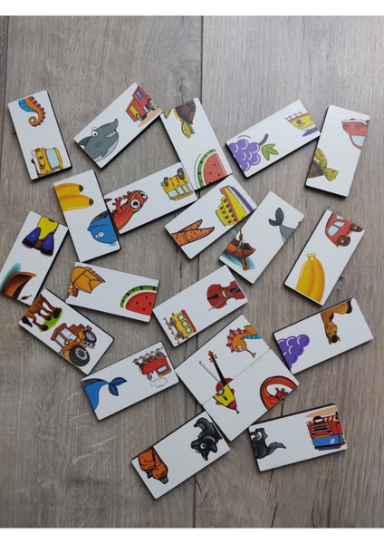 Luxury Ahşap Renkli Domino Hayvanlar, Meyveler ve Taşıtlar Puzzle 1 Adet