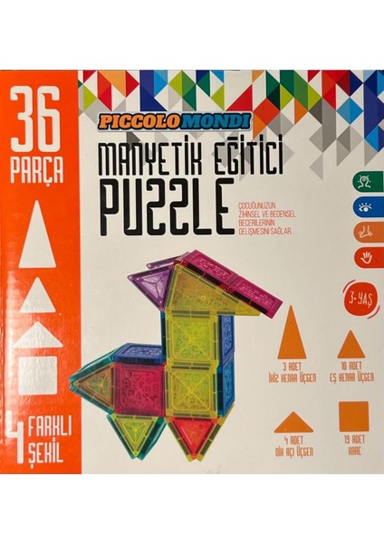 Luxury Manyetik Eğitici Puzzle Set 36 Parça 4 Farklı Şekil Manyetik Yapı Taşları 1 Adet