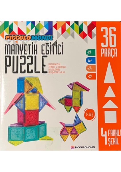 Luxury Manyetik Eğitici Puzzle Set 36 Parça 4 Farklı Şekil Manyetik Yapı Taşları 1 Adet
