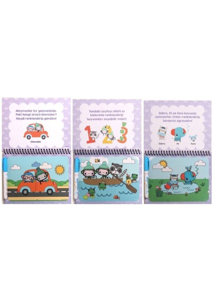 Luxury Sihirli Boyama Kitabı 3'lü Set Hayvanlar Sayılar Araçlar(Water Magic Numbers Vehicles Animals) 1 Adet