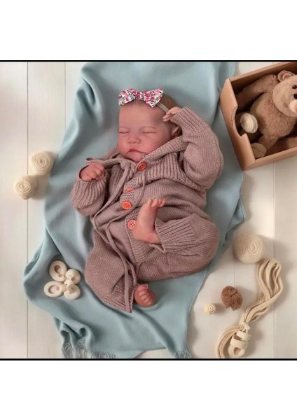 Luxury 49 cm Silikon Reborn Gerçekçi Bebek Uykucu Vinil Bebek 1 Adet
