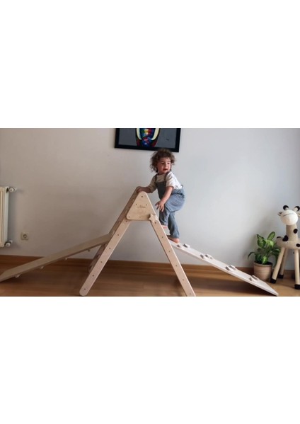 Luxury Pikler Üçgeni ve Montessori Tırmanma Seti ile Kullanılabilir Merdiven Rampa | ahşap Kaydırak 1 Adet