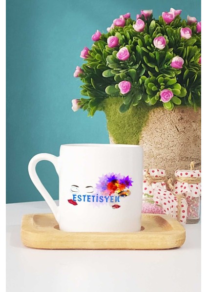 Luxury Estetisyen Hediye Türk Kahvesi Fincanı Ahşap Altlıklı 1 Adet