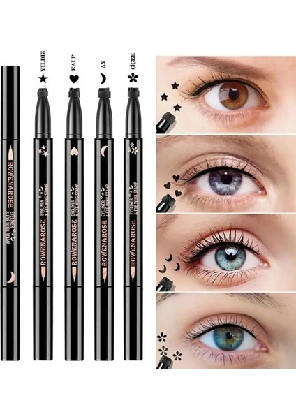Luxury 4 Adet Çift Taraflı Yıldız Çiçek Ay ve Kalp Desenli Eyeliner Waterproof 1 Adet