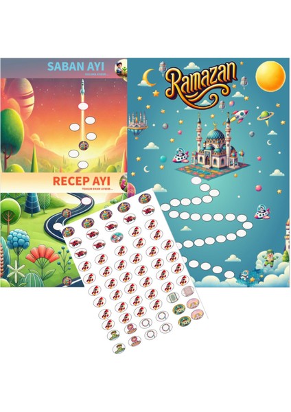 Luxury Manevi Uzay Yolculuğu - Üç Aylar Sticker Seti - Ramazan Çizelgesi - Oruç Çizelgesi - Oruç Takibi 1 Adet