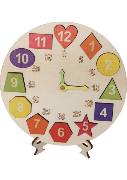 Luxury Ahşap Saat, Geometrik Renkli Şekiller, Bul Tak Puzzle 1 Adet