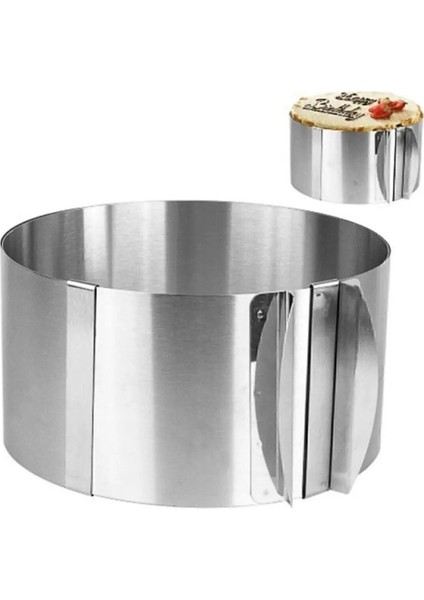 Luxury Paslanmaz Çelik Yuvarlak Ayarlanabilir Kek Kalıbı - Pandispanya Pasta Kalıbı - Ayarlı Çember 1 Adet