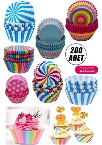 Luxury 200 Adet Desenli Renkli Muffin Cupcake Kalıbı Kapsülü 1 Adet