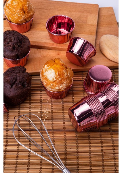 Luxury Rose Gold Parlak Kaplama 25'li Kek Kalıbı Fırında Dağılmayan 6.5x4 cm Muffin Cupcake Stand Kapsülü 1 Adet