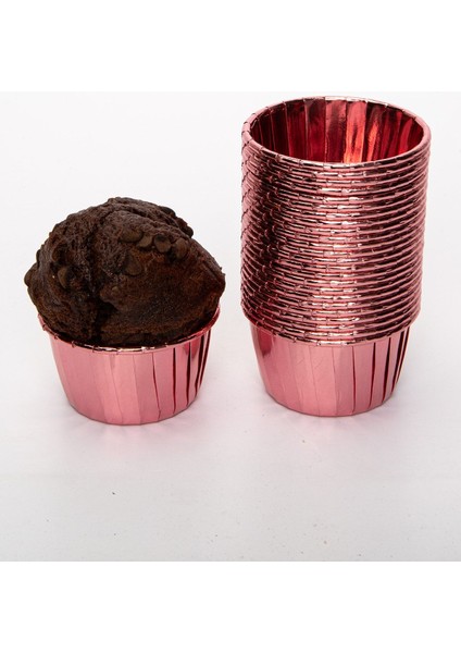 Luxury Rose Gold Parlak Kaplama 25'li Kek Kalıbı Fırında Dağılmayan 6.5x4 cm Muffin Cupcake Stand Kapsülü 1 Adet