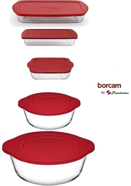 Luxury Borcam Kapaklı 5 Prç Çeyiz Seti 59001-59123-59006-59124-59854 Kırmızı Kapaklı 5parçaborcam 1 Adet