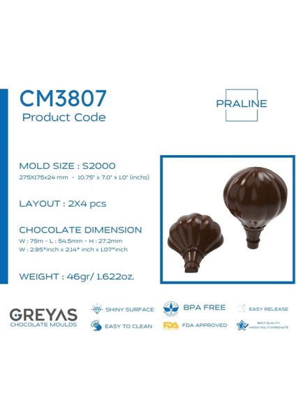 Luxury Polikarbon Special Çikolata Kalıbı 46 gr | CM-3807 1 Adet fiyatları